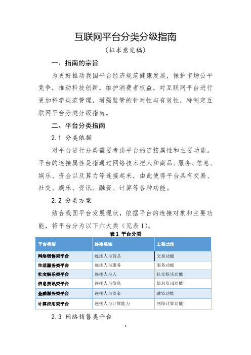 互联网平台分类分级指南