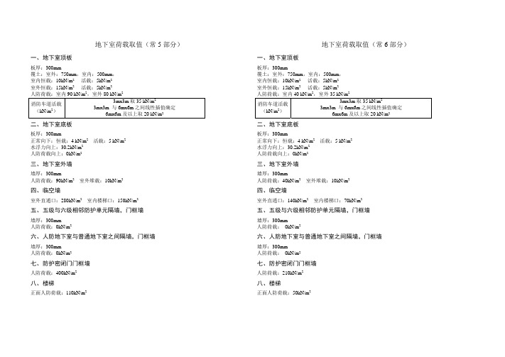 地下室荷载取值