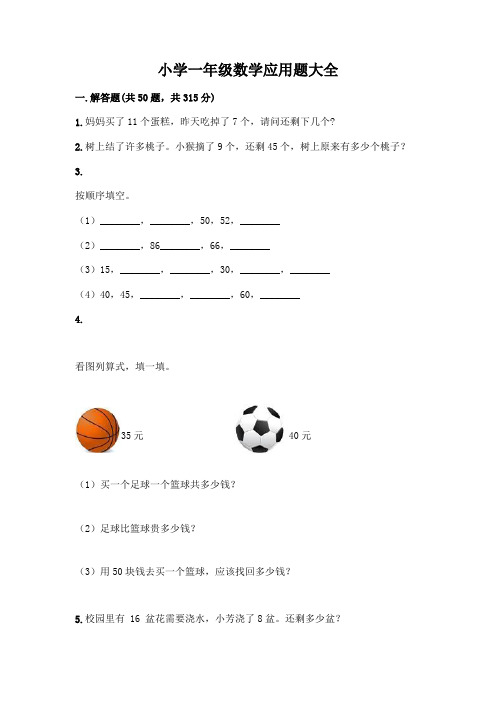 小学一年级数学应用题大全含完整答案(精选题)