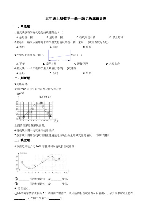 五年级上册数学一课一练-7.折线统计图试题 青岛版_含答案