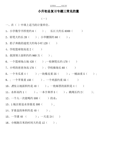 小升初总复习专题三常见的量