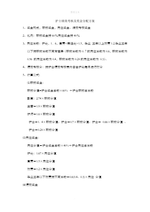 护士绩效考核及奖金分配方案