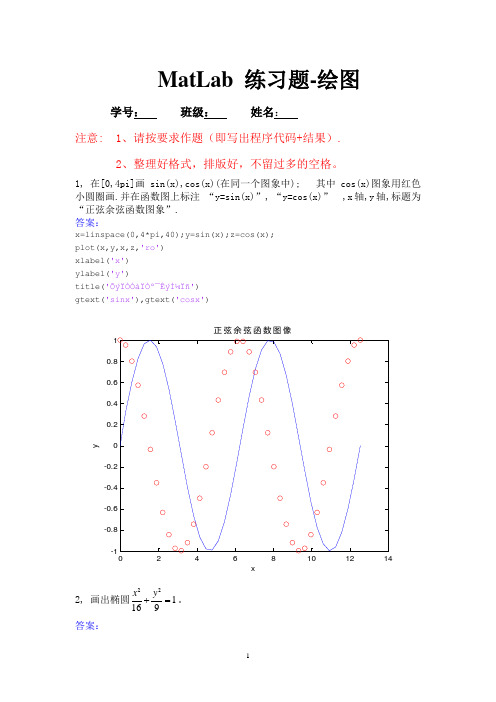 4 作业-MatLab练习题-绘图