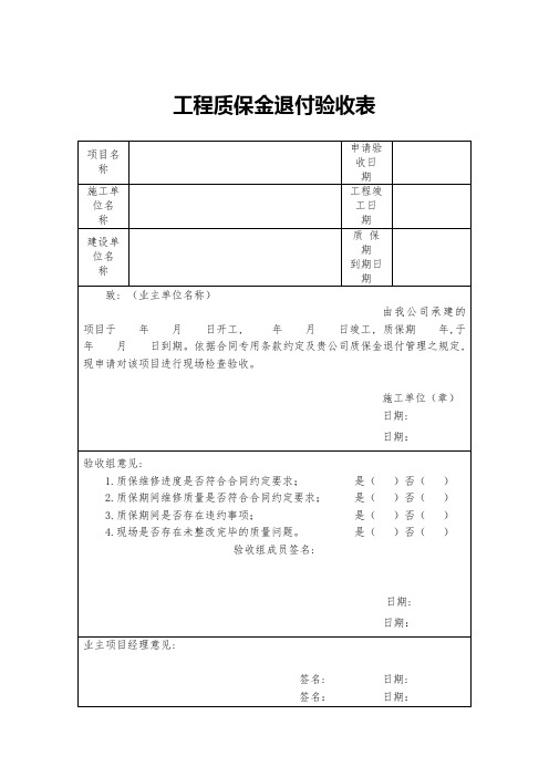 工程质保金退付验收申请表