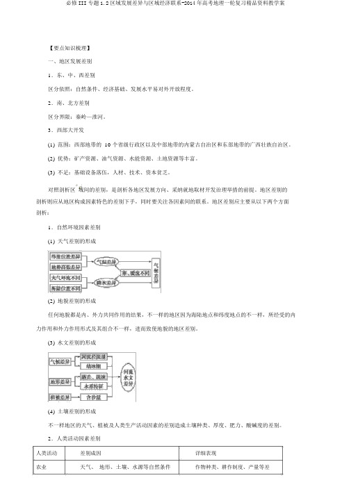 必修III专题1.2区域发展差异与区域经济联系-2014年高考地理一轮复习精品资料教学案