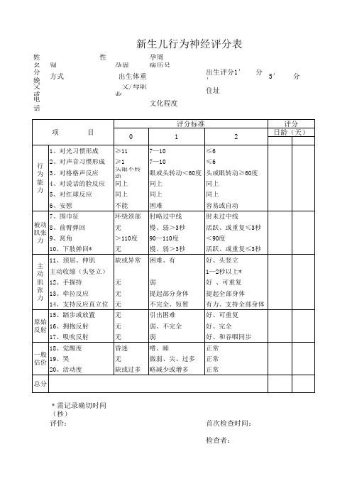 20项神经行为报告