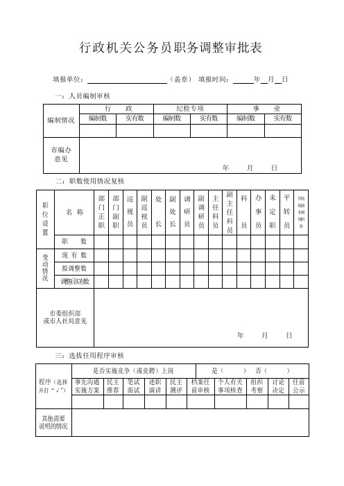 行政机关公务员职务调整审批表