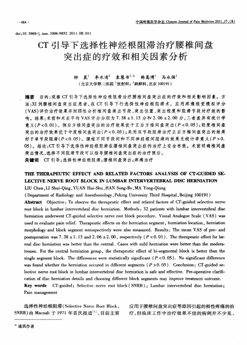 CT引导下选择性神经根阻滞治疗腰椎间盘突出症的疗效和相关因素分析