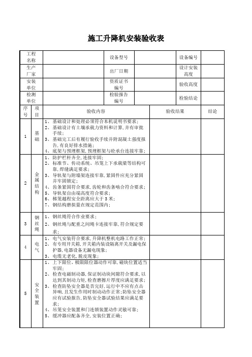 施工升降机安装验收表四方