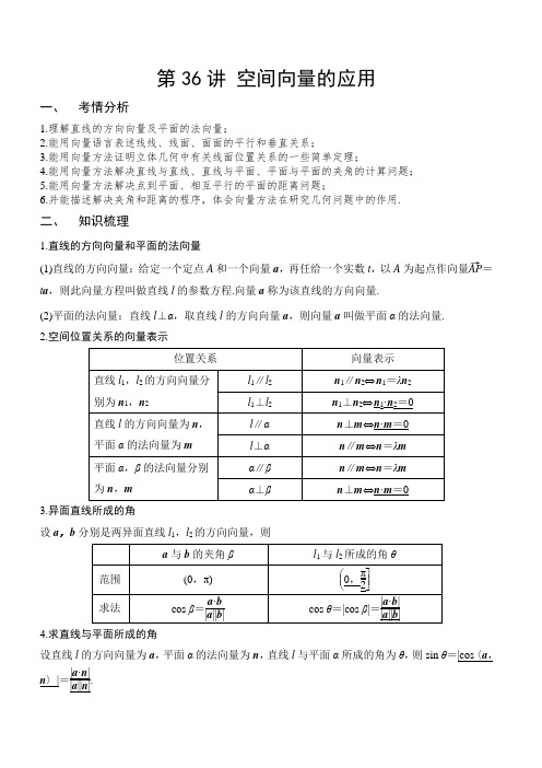 第36讲 空间向量的应用(解析版)