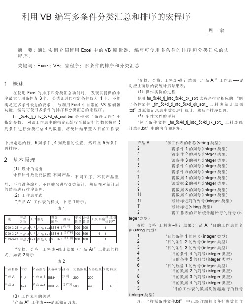 利用VB编写多条件分类汇总和排序的宏程序