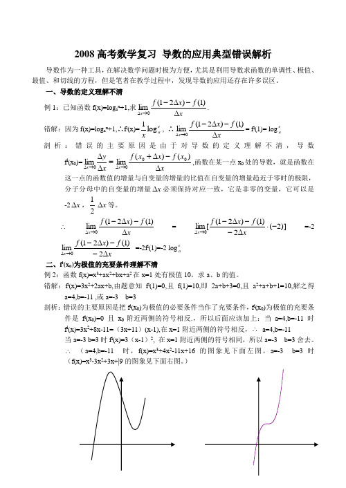高考数学复习 导数的应用典型错误解析