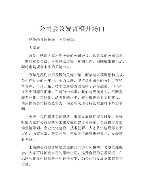 公司会议发言稿开场白