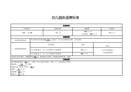 幼儿园收退费标准