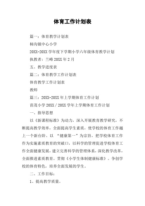 体育工作计划表