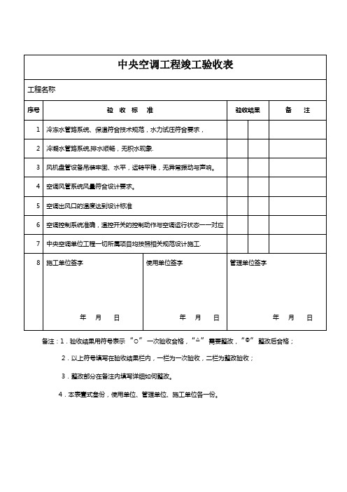 空调工程竣工验收单