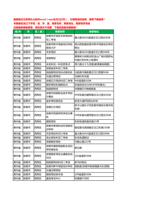 2020新版贵州省安顺市西秀区驾校培训工商企业公司商家名录名单联系电话号码地址大全64家