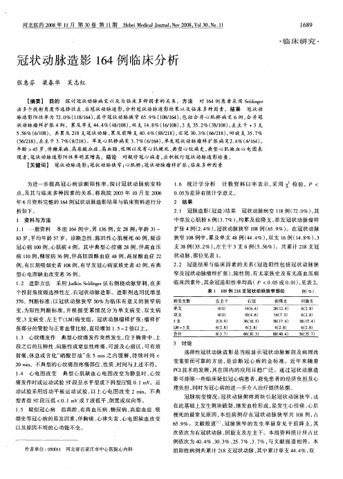 冠状动脉造影164例临床分析