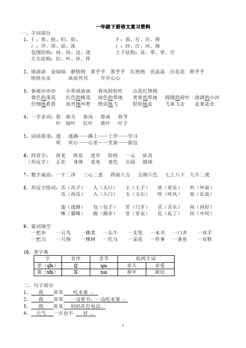 语文S版一年级下册复习资料