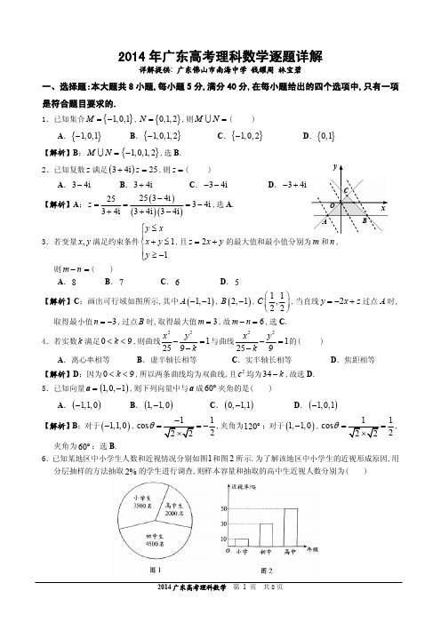 [精美版]2014年广东高考理科数学(逐题详解)