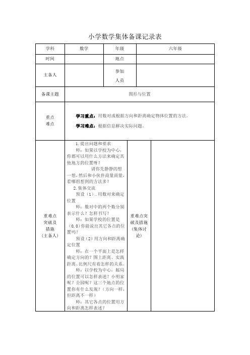 数学六年级下册《图形与位置》集体备课 记录表