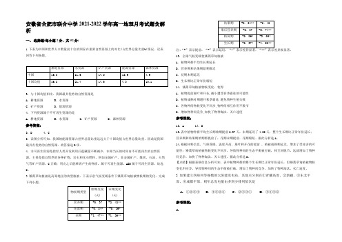 安徽省合肥市联合中学2021-2022学年高一地理月考试题含解析