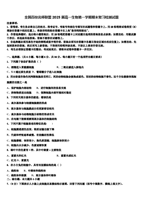 全国百校名师联盟2025届高一生物第一学期期末复习检测试题含解析