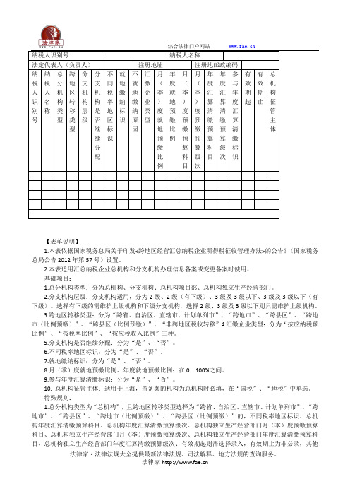 企业所得税汇总纳税总分机构信息备案表——(工商税务)