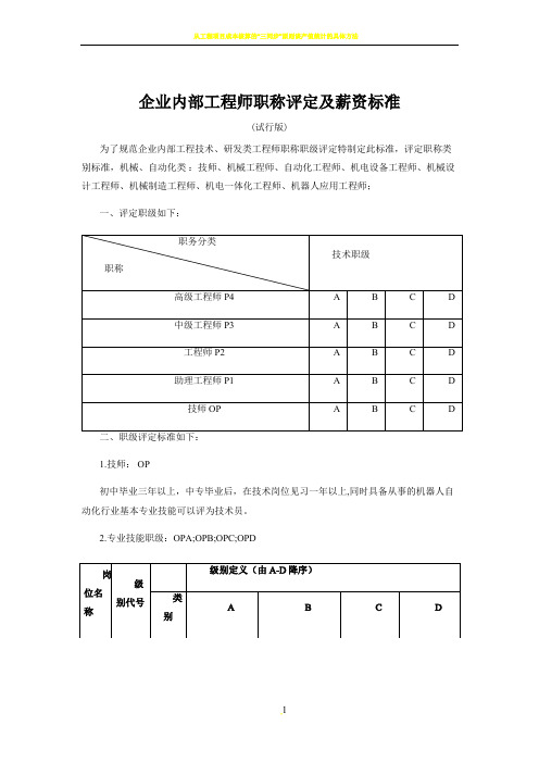 企业内部工程师评级标准