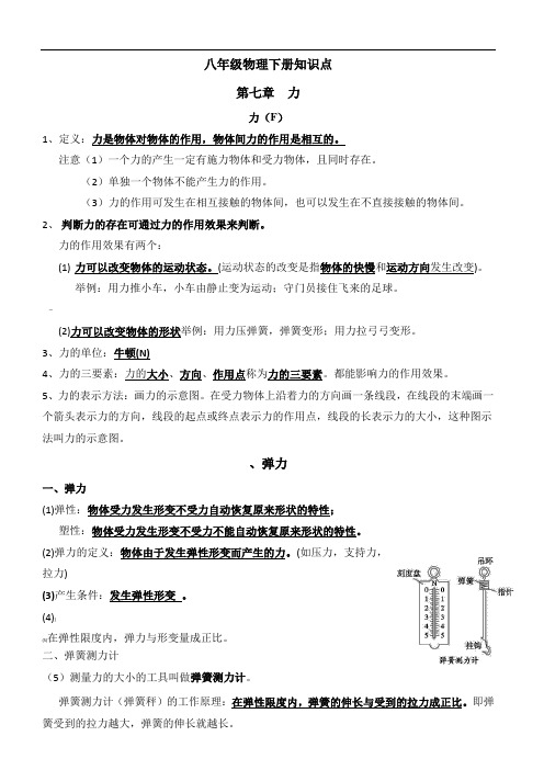 新人教版八年级物理下册知识点总结