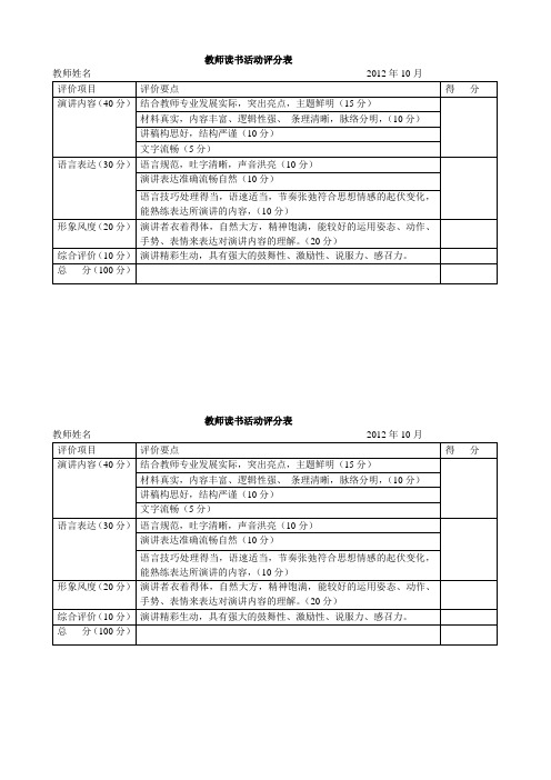 教师读书活动评分表