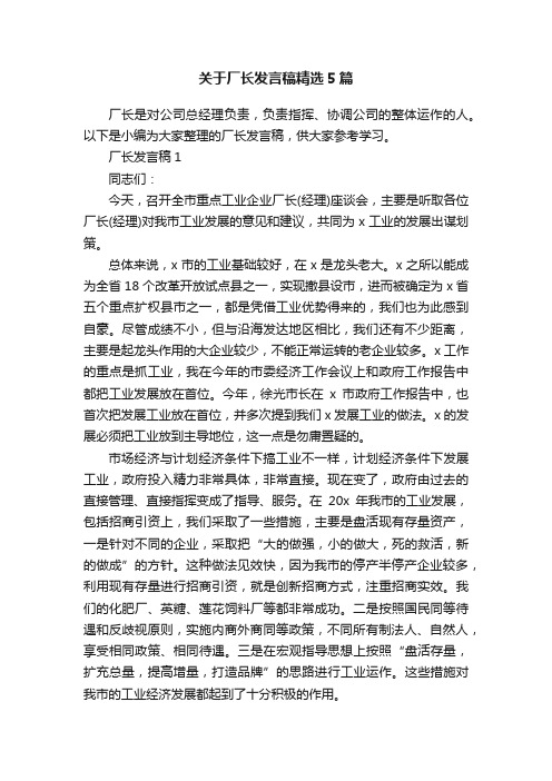 关于厂长发言稿精选5篇