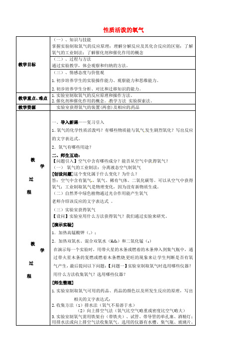 沪科版 2.1 性质活泼的氧气(第2课时)教案 