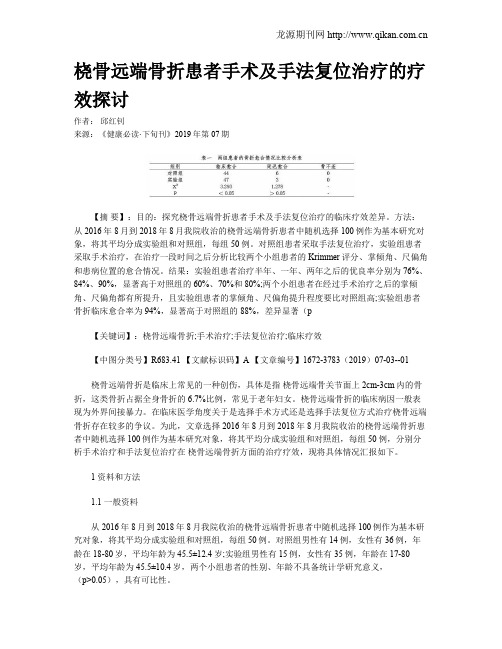 桡骨远端骨折患者手术及手法复位治疗的疗效探讨