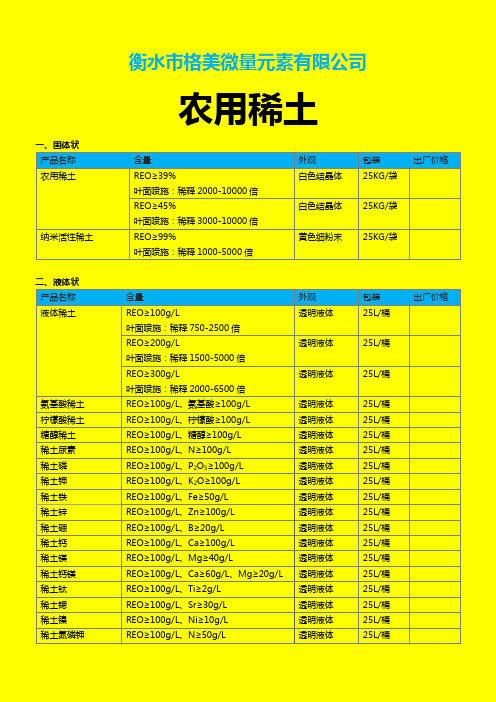 农用稀土、液体稀土、氨基酸稀土、稀土叶面肥、稀土冲施肥