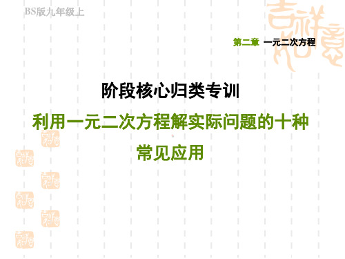 初三九年级数学学北师版 第2章  一元二次方程习题课件   利用一元二次方程解实际问题的十种常见应用