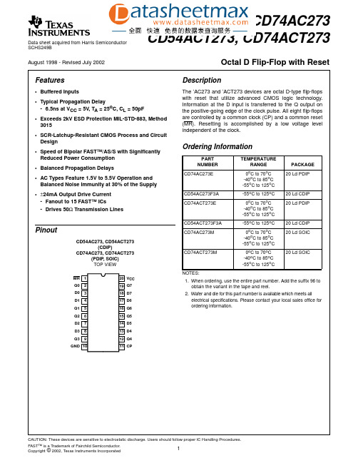 IC datasheet pdf-CD54AC273, CD74AC273,CD54ACT273, CD74ACT273,pdf(Octal D Flip-Flop)