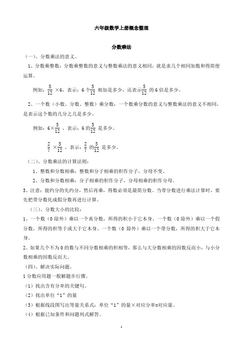 六年级上册数学知识点(概念)