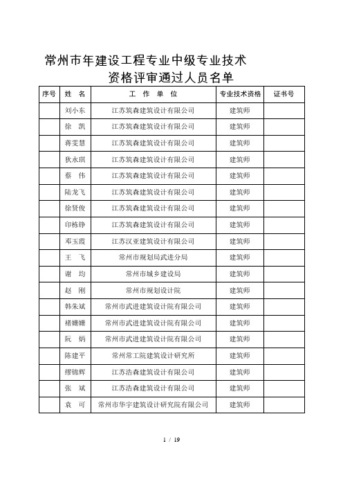 常州市建设工程专业中级专业技术