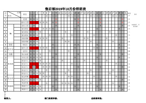 售后部排班表