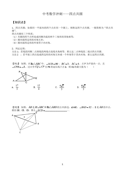 中考数学冲刺——四点共圆(学生版+解析版)