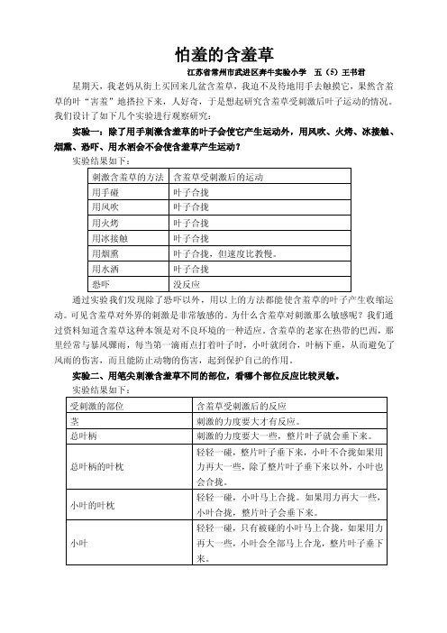 观察含羞草受刺激后的运动现象