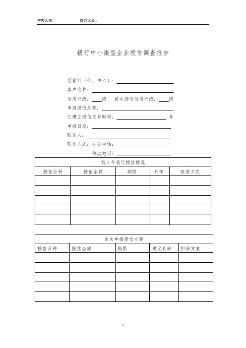 银行中小微型企业授信调查报告模版