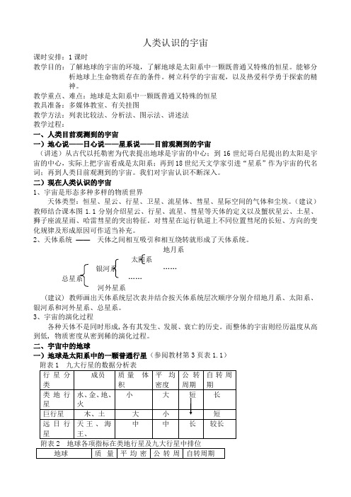 人教版高中地理必修上册人类认识的宇宙