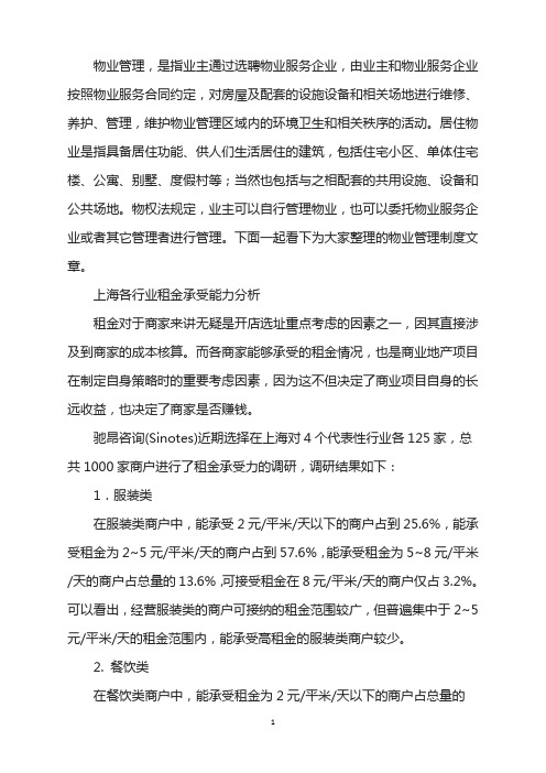 上海各行业租金承受能力分析