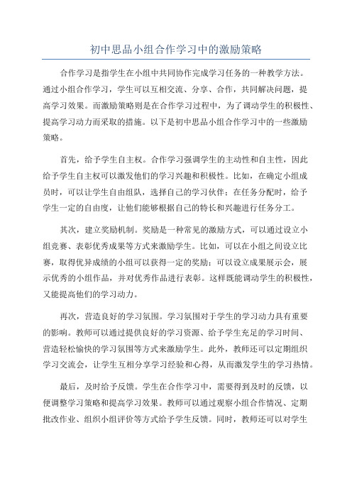 初中思品小组合作学习中的激励策略