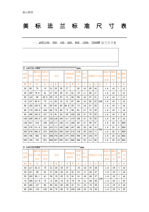 美标法兰标准尺寸表格模板