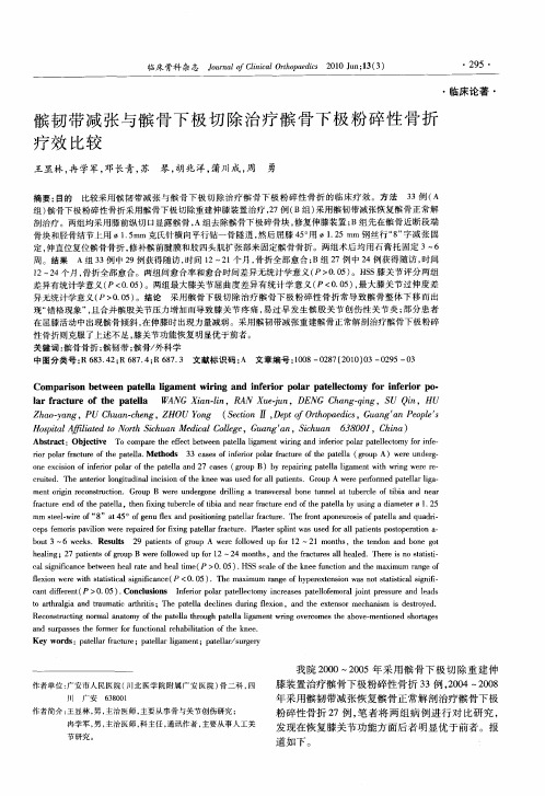 髌韧带减张与髌骨下极切除治疗髌骨下极粉碎性骨折疗效比较