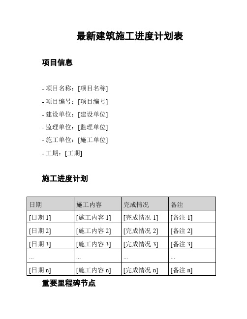 最新建筑施工进度计划表