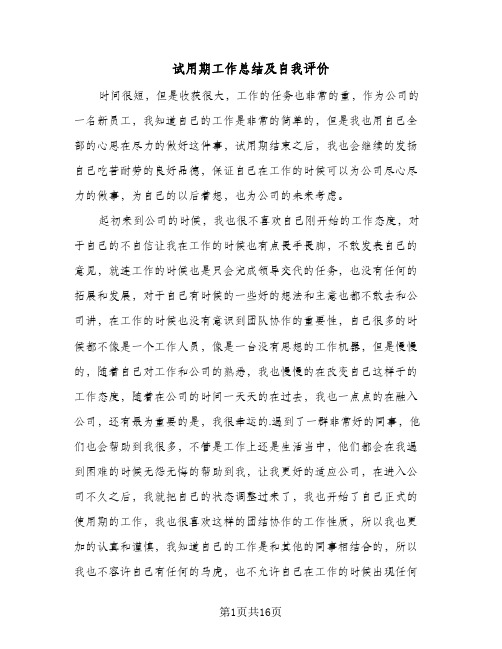 试用期工作总结及自我评价（九篇）